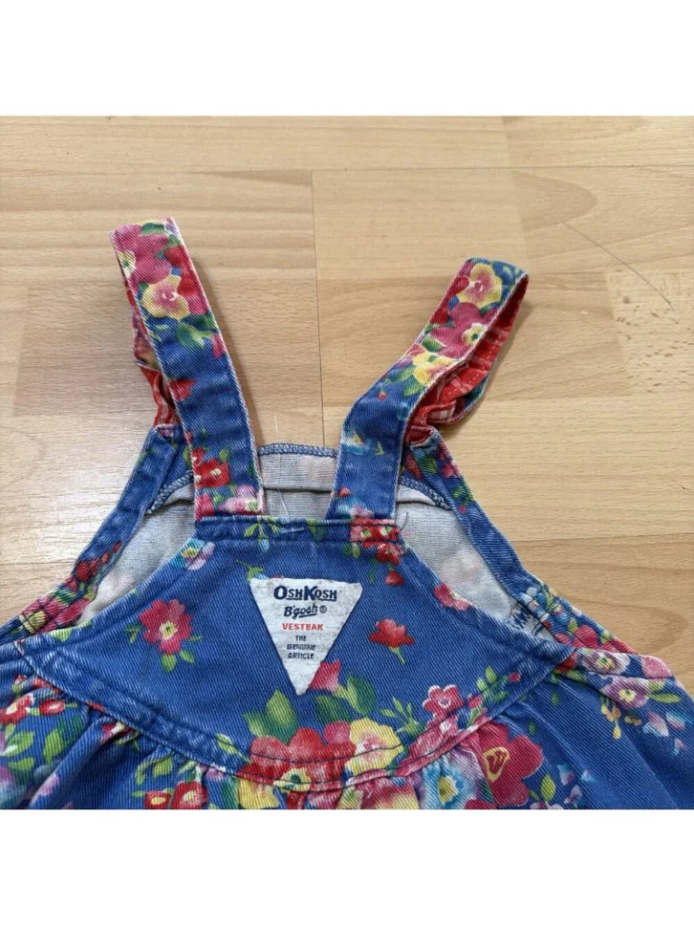 Vtg OshKosh B'gosh Floral Overalls Blue Romper 9-12M 90s